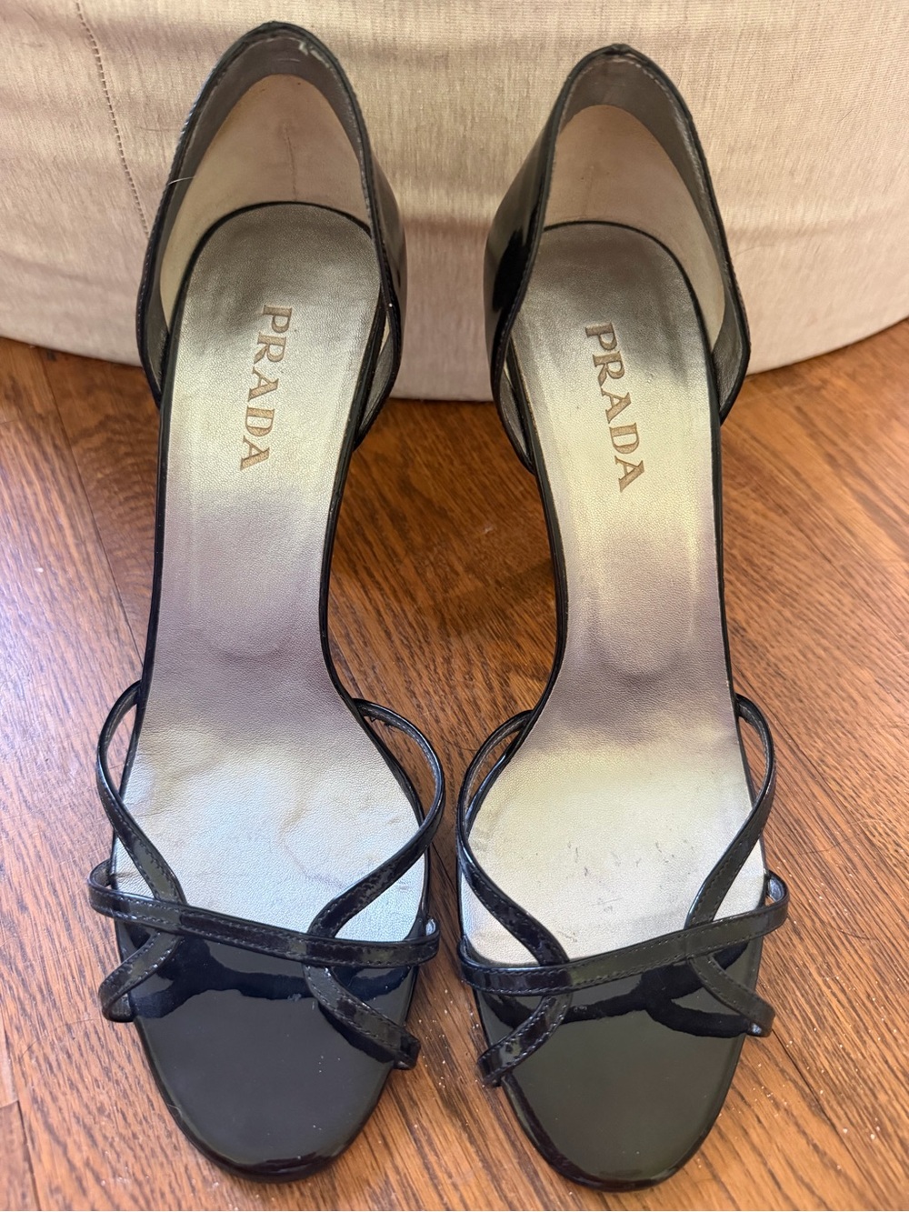 Prada Black Patent Leather Open-Toe Stiletto Sandals - Picture 2 of 6